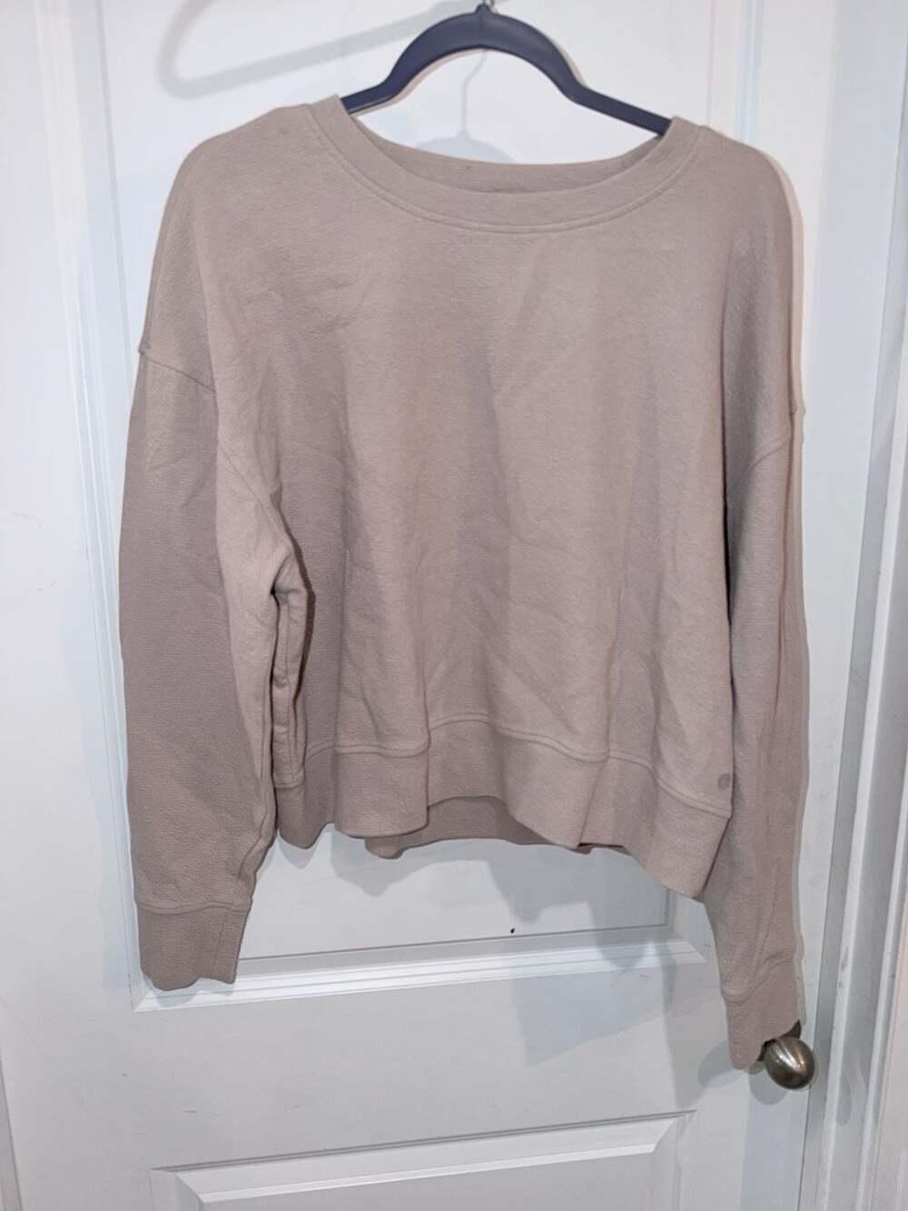 Danskin Women's Textured Long Sleeve Crewneck Pullover Sweatshirt Taupe Size L